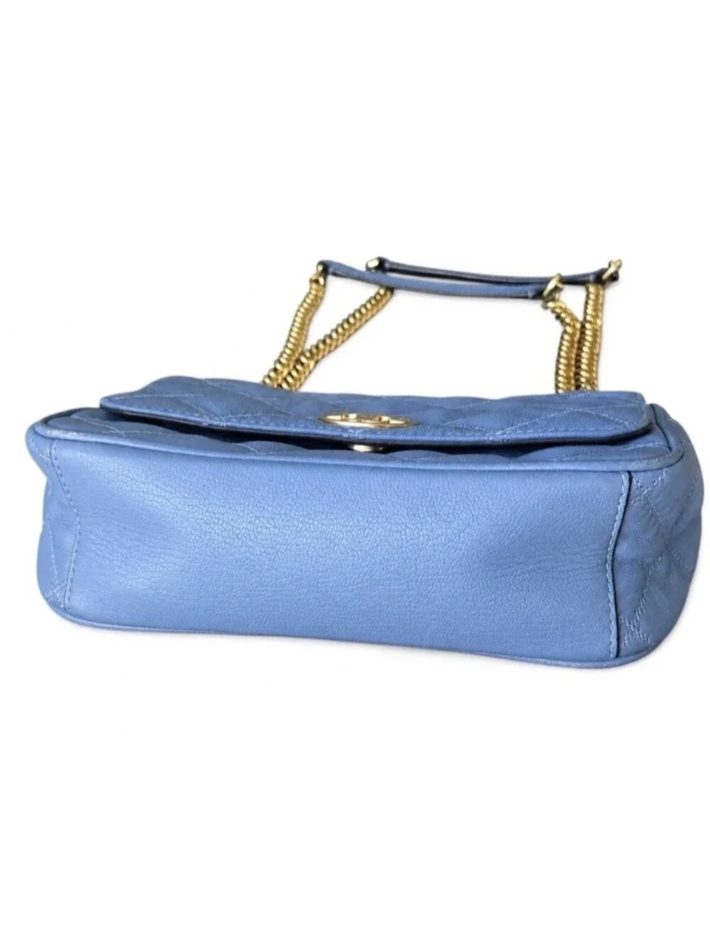 Tory Burch Fleming Quilted Leather Shoulder Bag Blue Gold Chain